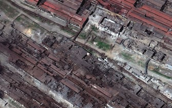 RUSSIANS INVADE UKRAINE -- APRIL 29, 2022:  Maxar satellite imagery closer view of the Azovstal Steel Plant in Mariupol, Ukraine.   Sequence -- 3 of 12 images.   20apr2022_WV3.  Please use: Satellite image (c) 2022 Maxar Technologies.