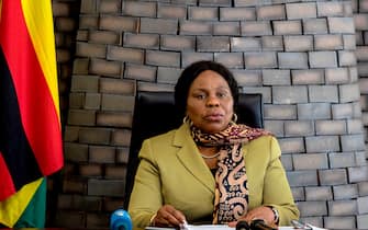Zimbabwe's Minister for Information, Publicity and Broadcasting Services Monica Mutsvangwa addresses a presser briefing on the arrangements of funeral proceedings for former Zimbabwean President Robert Mugabe at Munhumutapa building on September 09, 2019 in Harare. (Photo by Zinyange Auntony / AFP)        (Photo credit should read ZINYANGE AUNTONY/AFP via Getty Images)