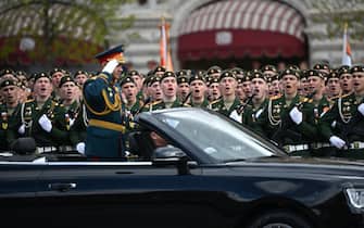 Russian Defence Minister Sergei Shoigu salutes to soldiers as he is driven along Red Square during the Victory Day military parade in central Moscow on May 9, 2022. - Russia celebrates the 77th anniversary of the victory over Nazi Germany during World War II. (Photo by Kirill KUDRYAVTSEV / AFP) (Photo by KIRILL KUDRYAVTSEV/AFP via Getty Images)
