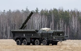 UKRAINE - MARCH 30, 2022: An Iskander missile system is seen before carrying out a strike on military facilities and hardware of the Ukrainian Armed Forces.  The Russian Armed Forces are carrying out a special military operation in Ukraine.  Best quality available.  Video screen grab / Russian Defense Ministry / TASS / Sipa USA