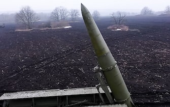 UKRAINE – APRIL 11, 2022: A 9K720 Iskander short-range ballistic missile system takes part in the Russian special military operation. Russian Defence Ministry/TASS/Sipa USA