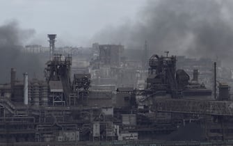 TOPSHOT - A view shows the Azovstal steel plant in the city of Mariupol on May 10, 2022, amid the ongoing Russian military action in Ukraine. (Photo by STRINGER / AFP) (Photo by STRINGER/AFP via Getty Images)