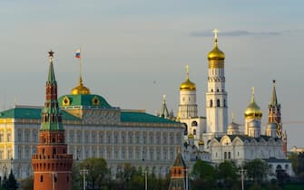 drone usa The Moscow Kremlin. View from the river on a sunny day