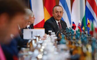 BERLIN, GERMANY - MAY 15: Mevlut Cavusoglu, Foreign Minister of Turkey, arrives for an informal meeting of NATO members states foreign ministers on May 15, 2022 in Berlin, Germany. The ongoing Russian war in Ukraine is dominating the meeting. Top diplomats from Sweden and Finland, two countries that will very likely apply for NATO membership, are also attending the two day gathering. (Photo by Hannibal Hanschke/Getty Images)