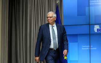 Josep Borrell, vice president of the European Commission, arrives at a news conference following a Foreign Affairs Council and Defense Ministers meeting at the European Union (EU) Council headquarters in Brussels, Belgium, on Tuesday, May 17, 2022. Borrell said ministers had decided to pass the deadlock over a EU proposal to ban imports of Russian crude back to ambassadors for more deliberations.  Photographer: Valeria Mongelli / Bloomberg