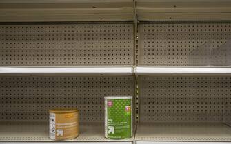 Empty shelves in the baby formula aisle of a store in Albany, California, US, on Tuesday, May 17, 2022. President Joe Biden said he expects increased imports of baby formula to relieve a US shortage “in a matter of weeks or less,” as pressure mounts from parents and lawmakers to address the problem. Photographer: David Paul Morris/Bloomberg