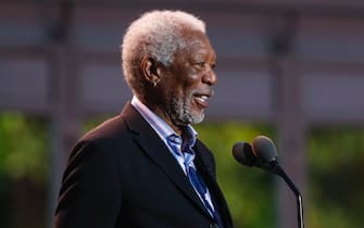 Actor Morgan Freeman speaks during the International Jazz Day Concert on the South Lawn of the White House, in Washington, DC, April 29, 2016. United States President Barack Obama delivered remarks to introduce the event.  Credit: Aude Guerrucci / Pool via CNP - NO WIRE SERVICE-