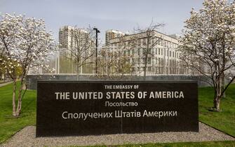 KYIV, UKRAINE - APRIL 25: The United States Embassy to Ukraine stands closed on April 25, 2022 in Kyiv, Ukraine. U.S. officials announced that plans have begun to re-open the embassy, which was shut down due to the Russian invasion of Ukraine. Meanwhile President Biden nominated Bridget Brink as the U.S. Ambassador to Ukraine, a position that has remained empty for more than a year.  ​ (Photo by John Moore/Getty Images