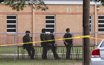 UVALDE, TX - MAY 24: Law enforcement on scene at Robb Elementary School where 14 students and one teacher were killed in a mass shooting on May 24, 2022 in Uvalde, Texas. The shooter, identified as 18 year old Salvador Ramos, was reportedly killed by law enforcement. (Photo by Jordan Vonderhaar/Getty Images)