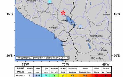 Perù, scossa di terremoto di magnitudo 7.2 nel sud del Paese