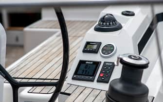 The helm of a luxury sailboat moored at the British Columbia Boat Show at the Port Sidney Marina in Sidney, British Columbia, Canada, on Friday, May 13, 2022. The show, hosted by the British Columbia Yacht Brokers Association (BCYBA), is the largest in-the-water boat show on the west coast.  Photographer: James MacDonald / Bloomberg