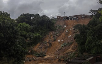 General view of a landslide that destroyed several houses in the community Vila dos Milagres, Barro neighbourhood, in Recife, Pernambuco State, Brazil, on May 31, 2022. - The death toll from torrential rains that triggered floods and landslides in northeastern Brazil has risen to 100, officials said Tuesday, as emergency workers searched for more victims. (Photo by SERGIO MARANHAO / AFP) (Photo by SERGIO MARANHAO/AFP via Getty Images)