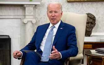 US President Joe Biden speaks during a meeting with Chairman of the Federal Reserve Jerome Powell in the Oval Office of the White House in Washington, DC, May 31, 2022. (Photo by SAUL LOEB / AFP) (Photo by SAUL LOEB/AFP via Getty Images)