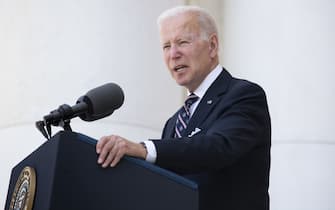 US President Joe Biden speaks during a Memorial Day address at Arlington National Cemetery in Arlington, Virginia, US, on Monday, May 30, 2022. Fresh off a visit to the Texas elementary school where a gunman last week killed 19 children and two teachers, Biden today expressed futility as he renewed calls for Congress to crack down on the kinds of assault weapons that were used to carry out the mass shooting. Photographer: Michael Reynolds/EPA/Bloomberg