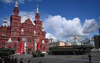 Russian Yars intercontinental ballistic missile launchers parade through Red Square during the Victory Day military parade in central Moscow on May 9, 2022. - Russia celebrates the 77th anniversary of the victory over Nazi Germany during World War II. (Photo by Kirill KUDRYAVTSEV / AFP) (Photo by KIRILL KUDRYAVTSEV/AFP via Getty Images)