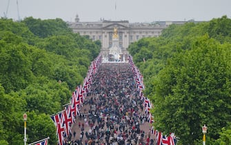 Crowds are seen on The Mall during the Platinum Jubilee Pageant in front of Buckingham Palace, London, on day four of the Platinum Jubilee celebrations. Picture date: Sunday June 5, 2022. (Photo by Dominic Lipinski/PA Images via Getty Images)