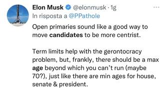Elon Musk, via Twitter, ha proposto di mettere un limite di età per chi si candida alle elezioni