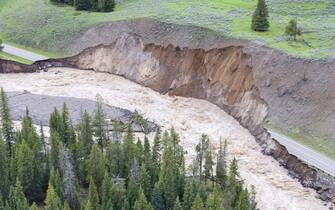 A collapsed road in Yellowstone Park