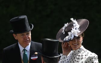 epa10018347 Britain's Catherine, Duchess of Cambridge (R) arrives on day four of Royal Ascot, in Ascot, Britain, 17 June 2022. Royal Ascot is Britain's most valuable horse race meeting and social event, running daily from 14 to 18 June 2022. Britain's Queen is not expected to attend the event due to on-going mobility issues.  EPA/NEIL HALL