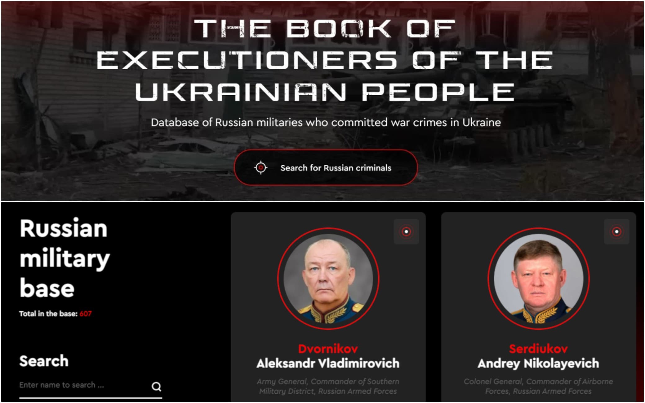 Il sito di Kiev con i criminali di guerra russi