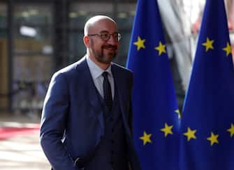 epa10029010 European Council President Charles Michel speaks to media as he arrives for an EU-Western Balkans leaders' meeting in Brussels, Belgium, 23 June 2022. The progress on EU integration and the challenges which the Western Balkans countries face in connection to the Russian invasion of Ukraine are topping the agenda when EU and Western Balkan leaders meet prior a European Council meeting.  EPA/STEPHANIE LECOCQ