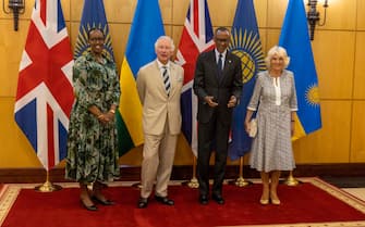 KIGALI, RWANDA - JUNE 22: Prince Charles, Prince of Wales (2nd L) and Camilla, Duchess of Cornwall (R) meet with Paul Kagame, President of Rwanda (2nd R) and his wife Jeannette Kagame (L) on June 22, 2022 in Kigali, Rwanda. Prince Charles, The Prince of Wales has attended five of the 24 Commonwealth Heads of Government Meeting meetings held since 1971: Edinburgh in 1997, Uganda in 2007, Sri Lanka in 2013 (representing The Queen), Malta in 2015 and the UK in 2018. It was during the UK CHOGM that it was formally announced that The Prince would succeed The Queen as Head of the Commonwealth. Leaders of Commonwealth countries meet every two years for the meeting which is hosted by a different member country on a rotating basis. (Photo by Ian Vogler - Pool/Getty Images)