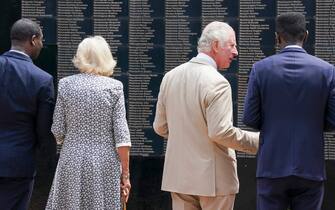 KIGALI, RWANDA - JUNE 22: Prince Charles, Prince of Wales and Camilla, Duchess of Cornwall visit the Kigali Genocide Memorial, where they laid a wreath, and met women from the Village of Hope, on June 22, 2022 in Kigali, Rwanda. Prince Charles, The Prince of Wales has attended five of the 24 Commonwealth Heads of Government Meeting meetings held since 1971: Edinburgh in 1997, Uganda in 2007, Sri Lanka in 2013 (representing The Queen), Malta in 2015 and the UK in 2018. It was during the UK CHOGM that it was formally announced that The Prince would succeed The Queen as Head of the Commonwealth. Leaders of Commonwealth countries meet every two years for the meeting which is hosted by a different member country on a rotating basis. (Photo by Arthur Edwards - Pool/Getty Images)