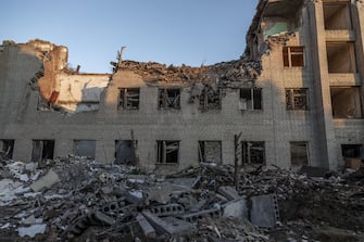 BAKHMUT, DONETSK PROVINCE, UKRAINE - JULY 03: Destruction from a missile attack is seen in Bakhmut City in the Donbas region, Ukraine, July 3, 2022 as Russia-Ukraine war continues. (Photo by Narciso Contreras/Anadolu Agency via Getty Images)