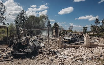 KRAMATORSK, UKRAINE - JULY 29: Damaged houses and cars are seen after the Russian shelling in Kramatorsk, Ukraine, 29 July 2022. (Photo by Diego Herrera Carcedo/Anadolu Agency via Getty Images)