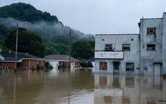 JACKSON, KY - JULY 29:  Flooding in downtown Jackson, Kentucky on July 29, 2022 in Breathitt County, Kentucky. At least 16 people have been killed and hundreds had to be rescued amid flooding from heavy rainfall.   (Photo by Michael Swensen/Getty Images)