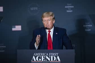 Former US President Donald Trump speaks during the America First Policy Institute's America First Agenda Summit in Washington, D.C., US, on Tuesday, July 26, 2022. Trumps remarks come on the heels of a House hearing that portrayed him standing by indifferently, even vindictively, for hours as a mob of his supporters battled police and chased lawmakers through the halls of the Capitol. Photographer: Al Drago/Bloomberg via Getty Images