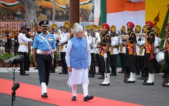 Narendra Modi, India's prime minister, receives the guard of honor at the nation's Independence Day ceremony at Red Fort in New Delhi, India, on Monday, Aug. 15, 2022. After more than eight years in office, Modis personal standing towers over his political rivals even as the South Asian nation grapples with high inflation and unemployment and faced a catastrophic Covid-19 wave last summer. Photographer: T. Narayan/Bloomberg