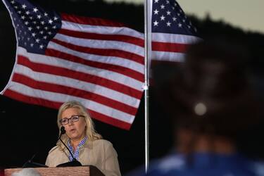 JACKSON, WYOMING - AUGUST 16: U.S. Rep. Liz Cheney (R-WY) gives a concession speech to supporters during a primary night event on August 16, 2022 in Jackson, Wyoming. Rep. Cheney was defeated in her primary race by Wyoming Republican congressional candidate Harriet Hageman. (Photo by Alex Wong/Getty Images)