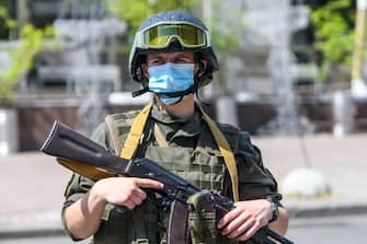 SBU and police officers during anti-terrorist exercises near the central synagogue in Kyiv, Ukraine. July 4, 2021  (Photo by Maxym Marusenko/NurPhoto via Getty Images)