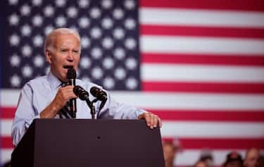 ROCKVILLE, MD - AUGUST 25: U.S. President Joe Biden speaks during a rally hosted by the Democratic National Committee (DNC) at Richard Montgomery High School on August 25, 2022 in Rockville, Maryland. Biden rallied supporters for Democratic candidates running in Maryland and to encourage Democratic voters nationwide to turn out in the November midterm elections. (Photo by Drew Angerer/Getty Images)