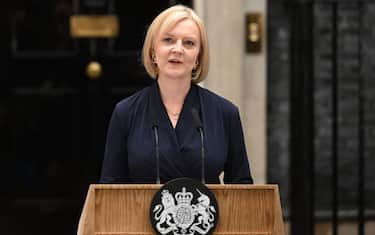 LONDON, ENGLAND - SEPTEMBER 06: New UK prime minister Liz Truss gives her first speech at Downing Street on September 6, 2022 in London, England. The new prime minister assumes her role at Number 10 Downing Street after defeating fellow Conservative Rishi Sunak in the contest for party leader. (Photo by Leon Neal/Getty Images)