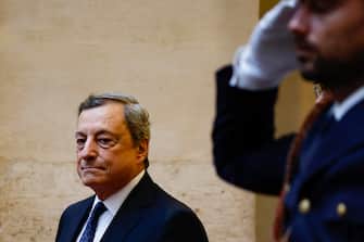 Prime Minister of the Italy, Mario Draghi awaits the arrival of Prime Minister of the Slovak Republic, Eduard Heger at the Palazzo Chigi, Rome 8 September 2022.ANSA/FABIO FRUSTACI