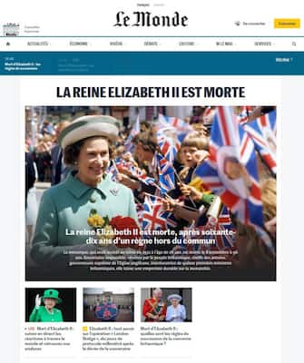 Queen Elizabeth is dead, the news on websites around the world, 8 September 2022. ANSA / Le Monde