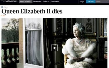 La regina Elisabetta è morta, la notizia sui siti di tutto il mondo, 8 settembre 2022.
ANSA/The Times