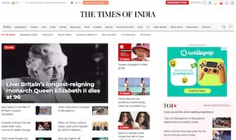 Queen Elizabeth is dead, the news on websites around the world, 8 September 2022. ANSA / The times of India