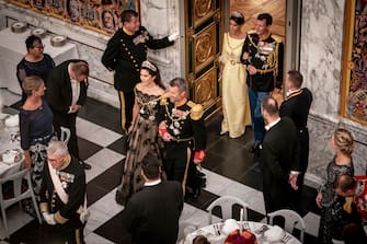 epa10179200 Crown Prince Frederik (C-R) and Crown Princess Mary (C-L) arrive to a gala banquet at Christiansborg Palace in Copenhagen, Denmark, 11 September 2022. The banquet was held to mark the 50th anniversary of Danish Queen Margrethe II's accession to the throne.  EPA/Mads Claus Rasmussen  DENMARK OUT
