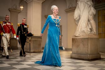 epa10179223 Danish Queen Margrethe arrives to a gala banquet at Christiansborg Palace in Copenhagen, Denmark, 11 September 2022. The banquet was held to mark the 50th anniversary of Danish Queen Margrethe II's accession to the throne.  EPA/Mads Claus Rasmussen  DENMARK OUT