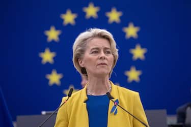 La presidente Ursula von der Leyen alla Plenaria del Parlamento europeo a Strasburgo, 14 settembre 2022.  ANSA/CHRISTOPHE PETIT TESSON