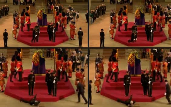 A royal guard passed out in front of Queen Elizabeth II’s coffin.  VIDEO