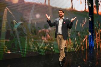 The leader of the Sweden Democrats Jimmie Akesson delivers a speach at the party's election watch in Nacka, near Stockholm late Sunday evening on September 11, 2022. (Photo by Jonathan NACKSTRAND / AFP) (Photo by JONATHAN NACKSTRAND / AFP via Getty Images)