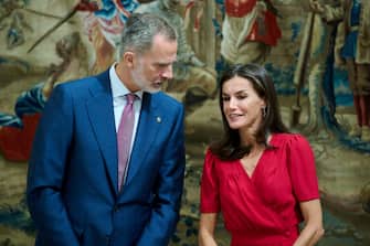 MADRID, SPAIN - JULY 18: King Felipe VI of Spain and Queen Letizia of Spain attend the National Sports awards 2019 and extraordinary Sports National awards 2020 at the El Pardo Palace  on July 18, 2022 in Madrid, Spain. (Photo by Carlos Alvarez/Getty Images)