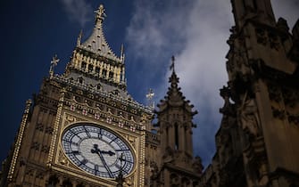 A face of the Elizabeth Tower, also known as Big Ben, the clock at Palace of Westminster is pictured during a the ceremonial procession of the coffin of Queen Elizabeth II into Westminster Hall, London, where it will lie in state ahead of her funeral on Monday. Picture date: Wednesday September 14, 2022.