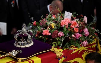 Britain's Queen Elizabeth's coffin is carried on the day of the state funeral and burial of Britain's Queen Elizabeth, at Westminster Abbey in London, Britain, September 19, 2022., Credit:PHIL NOBLE / Avalon