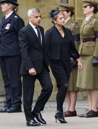 Mayor of London, Sadiq Khan and his wife, Saadiya Khan arrive at the State Funeral of Queen Elizabeth II, held at Westminster Abbey, London. Picture date: Monday September 19, 2022.