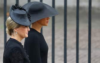 The Duchess of Sussex (right) and Countess of Wessex arrive at the State Funeral of Queen Elizabeth II, held at Westminster Abbey, London. Picture date: Monday September 19, 2022.